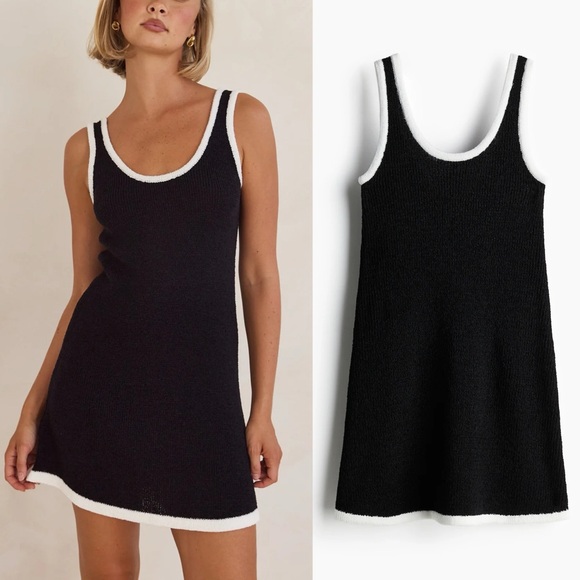 H&M knit black & white contrasting piped mini dress - Picture 1 of 5